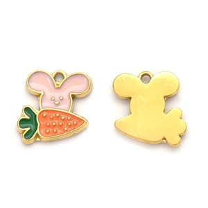 Colorful stainless steel mouse and carrot pendant with vibrant enamel finish