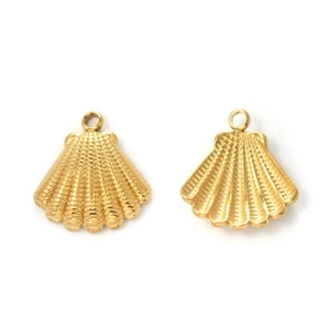 Pendentifs coquillages en acier inoxydable 304 doré avec détails de texture recto verso