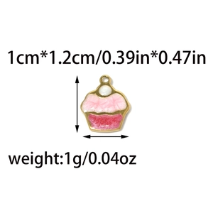 Pendentif cupcake en acier doré avec émail rose et rouge pour bijoux personnalisés