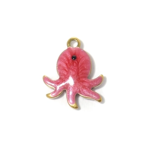 Roze glitter octopus hanger van 304 roestvrij staal met gouden rand voor sieraden