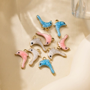 Dolfijn hangers van 304 roestvrij staal emaille in blauw roze en parelwit voor DIY sieraden