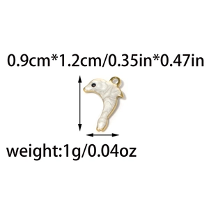 304 roestvrijstalen dolfijn bedel met wit emaille en gouden afwerking, 0,9x1,2 cm groot