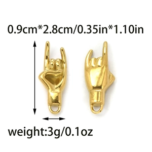 Macro shot of 304 stainless steel hand gesture charms with exact measurements