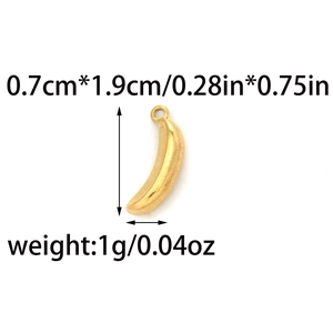 304 stainless steel gold banana pendant for DIY jewelry, 0.7cm x 1.9cm fruit charm for necklace