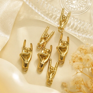 Golden 304 stainless steel hand gesture charms with rock and love sign for DIY jewelry