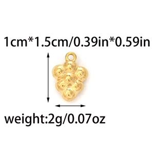 Detail view of 304 stainless steel golden grape pendant with size and weight dimensions