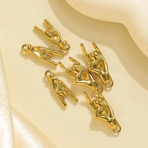 304 stainless steel hand gesture charms in gold finish for DIY jewelry making
