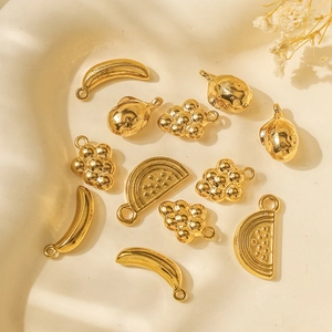 Golden 304 stainless steel fruit charms set including banana and watermelon shapes