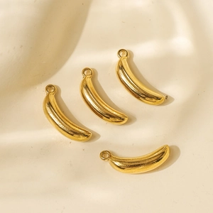 Set of four gold banana fruit charms in 304 stainless steel for DIY jewelry making