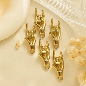 Set of 5 golden rock hand gesture charms for DIY jewelry making in polished steel