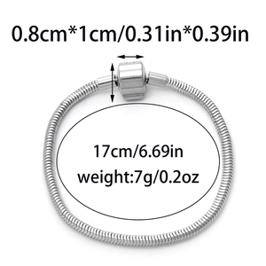 Detailed 17cm silver stainless steel snake chain bracelet with 0.8x1cm push-pull clasp