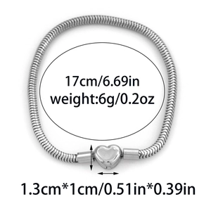 Detailed size specifications of 17cm snake chain bracelet with heart clasp closure