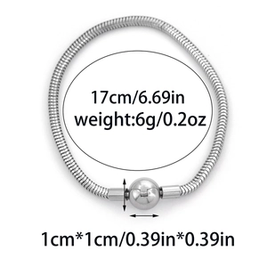 Detailed 17cm silver stainless steel snake chain bracelet with size and weight metrics