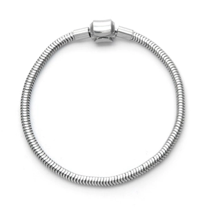 Polished 304 stainless steel snake chain bracelet with a smooth barrel clasp base
