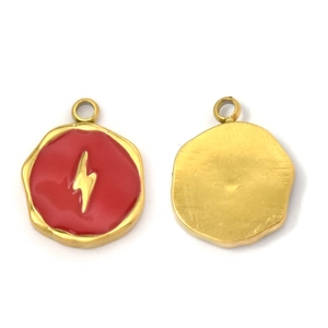 Detailed macro view showing red enamel and gold lightning bolt charm for DIY jewelry making