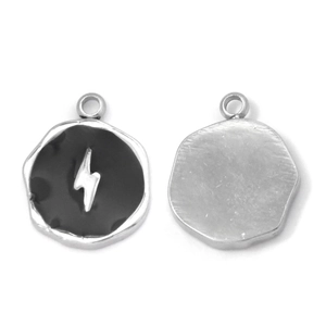 Detailed macro view of 304 stainless steel black enamel lightning bolt charm pendants