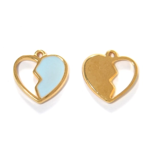 304 roestvrijstalen hart puzzelhangers met blauw email en goudkleur voor DIY sieraden