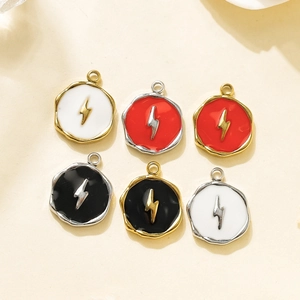 Modern enamel lightning bolt round charms in 304 stainless steel with gold and silver finish