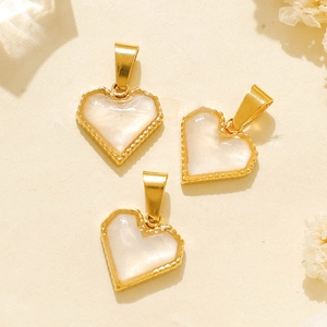 304 Stainless Steel Heart Pendant Mother Of Artificial Pearl Inlay Milgrain Edge DIY Jewelry Charm For Necklace Bracelet Women