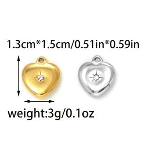 Colgantes de corazón en oro y plata con grabado de estrella y circón blanco brillante