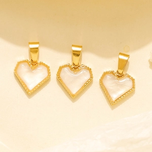 Three 304 stainless steel gold heart pendants with pearl inserts and beaded edges