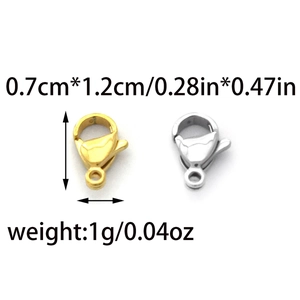 Detail view of 1.2cm stainless steel lobster clasps in gold and silver for jewelry DIY