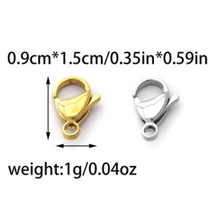 Detailed size and weight specs for gold and silver lobster clasps in stainless steel