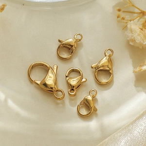 Polished gold stainless steel lobster clasps in five sizes for DIY jewelry necklace making