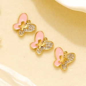 304 Roestvrij Staal Emaille Vlinder Hanger Roze Goud Kleur Strass Ingelegd Gepersonaliseerde Insect Charm Voor DIY Sieraden Maken Kettingen Armbanden Accessoire