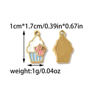 304 stainless steel cupcake charms with blue and white enamel for DIY jewelry making