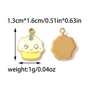 304 stainless steel enamel cupcake charms with cubic zirconia eyes and golden finish