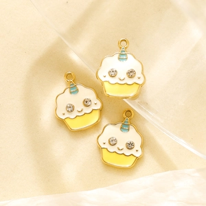 Three cute 304 stainless steel enamel cupcake charms with crystals for DIY jewelry