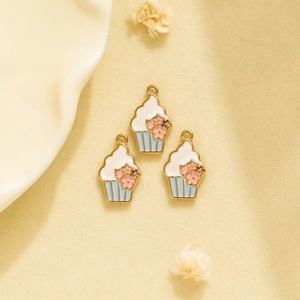 Three colorful enamel cupcake charms for DIY jewelry made of 304 stainless steel