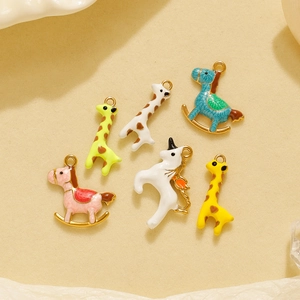 Fabrication de Bijoux DIY 304 Acier Inoxydable Pendentifs Animaux Émail Girafe Licorne Cheval à Bascule Breloques Colliers