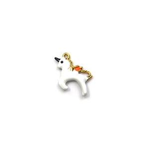 Pendentif licorne en acier inox 304 avec émail blanc et détails dorés pour DIY