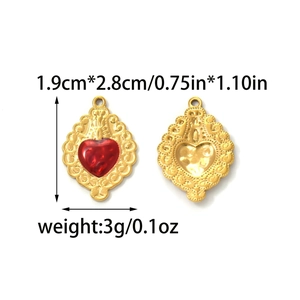 Detail showing dimensions of red enamel heart wings pendant in 1.9cm by 2.8cm size