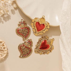 Französischer Vintage Edelstahl Rote Emaille Herz Anhänger DIY Sacred Heart Charms Für Schmuckherstellung Damen Zubehör