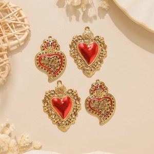Vintage-Herzanhänger aus Edelstahl mit roter Emaille für DIY-Schmuckherstellung