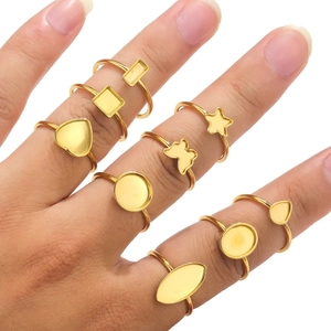 Adjustable 18K gold plated stainless steel DIY ring settings in various geometric shapes