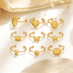 DIY Stainless Steel Adjustable Open Ring Blanks Bezel Trays Settings For Jewelry Making Heart Star Butterfly Gold Silver