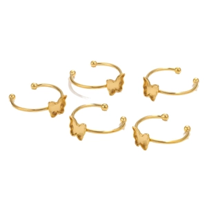 Adjustable golden butterfly ear cuffs with bead ends in a high-polished 5-piece set