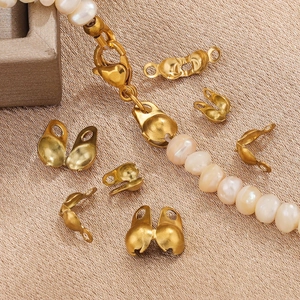 Gold vacuum plated stainless steel clamshell bead tips for DIY jewelry making and pearl necklaces