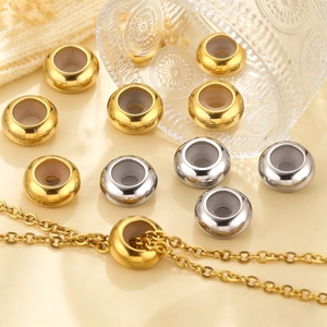Perle Distanziatrici in Acciaio Inossidabile Lucido a Foro Largo Rondelle di Posizionamento Perle Donut per Bracciale Collana DIY Gioielli