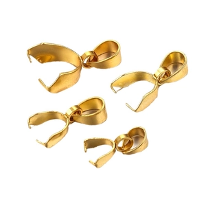 Golden stainless steel pinch bails for necklaces and DIY jewelry making on white background
