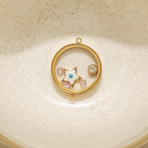 Gouden roestvrijstalen medaillon hanger met boze oog ster en zirkoon steentjes