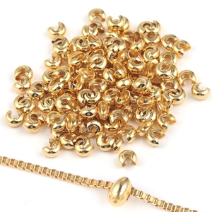 DIY jewelry 18K gold plated C-shaped crimp bead covers on chain with bulk components