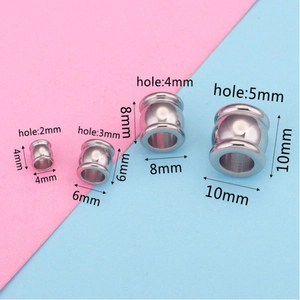 Polished stainless steel cylinder beads with size specs in 4mm to 10mm for DIY jewelry