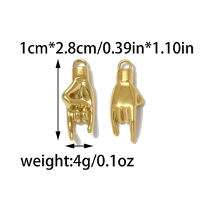 Detail view of 18K gold plated rock gesture charms with exact dimensions and weight data
