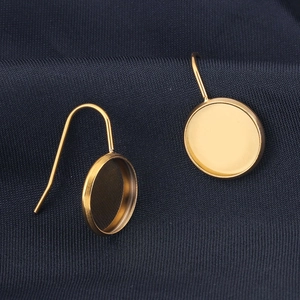 Golden U-shaped stainless steel ear hooks with round bezel tray for DIY jewelry making