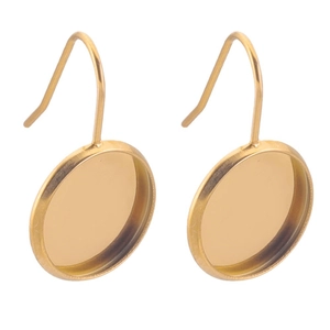 U-shaped stainless steel gold-plated ear hooks with round bezel tray for DIY jewelry